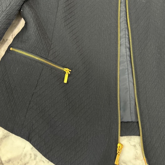 Studio Liz Claiborne Gold Tone Zip Up Blazer Suit Jacket Blue Textured Sz10 Used - Picture 4 of 6